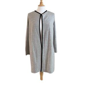 Talbots Gray Merino Wool Blend Long Cardigan Coat / Duster Open Front, Size LP